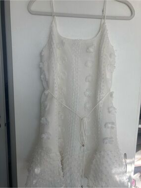 Selfie Leslie Off white Textured Floral Appliqué ruffle Mini Dress size XS